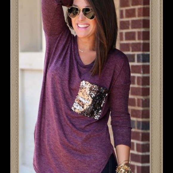 🎉CLEARANCE🎉 Purple Long Sleeve Sequin Tee - Picture 1 of 2