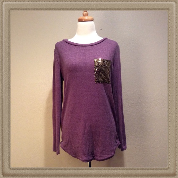 🎉CLEARANCE🎉 Purple Long Sleeve Sequin Tee - Picture 2 of 2