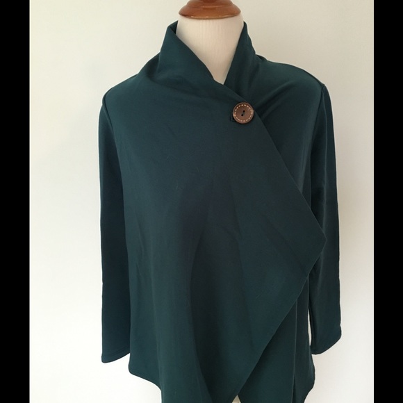Bobeau One Button Wrap Cardigan, Jade Green, SP