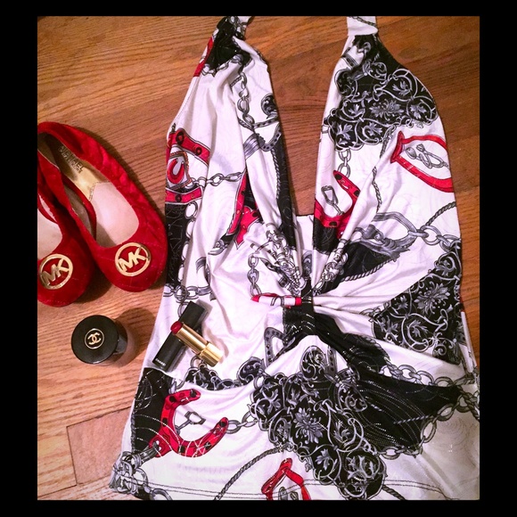 Mechanical Print Plunge Top - Picture 1 of 3