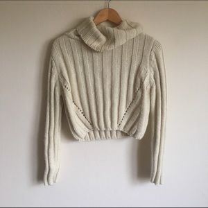 Nasty Gal Cream Turtleneck Crop Sweater
