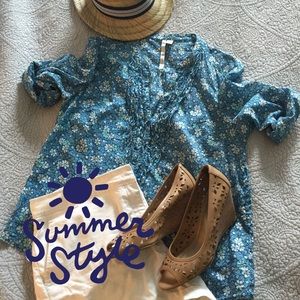 Blue floral summer blouse