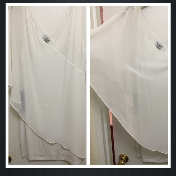 Bebe white asymmetric flutter sleeve dress