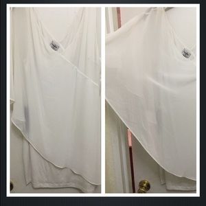 Bebe white asymmetric flutter sleeve dress