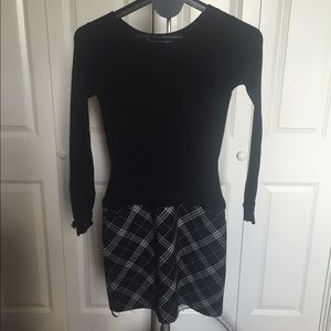 Long sleeve sweater plaid skirt dress