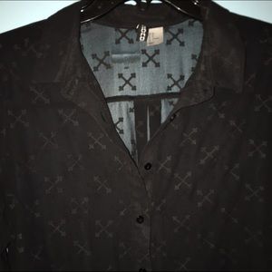 sheer black button down top h&m