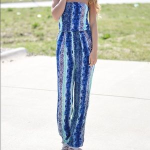 Blue Hued Snake Print Jumpsuit