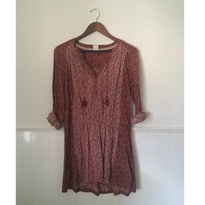 Anthropologie red printed tunic with tassels