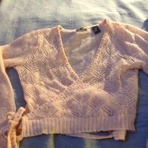 Wrap long sleeve sweater-peach-very flattering