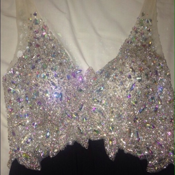 Black rhinestone prom dress with slit in leg