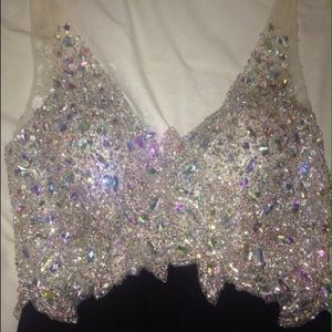 Black rhinestone prom dress with slit in leg