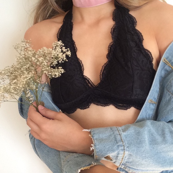 Halter Black Lace Bralette Summer Halter Bra - Picture 3 of 4