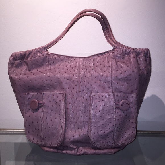 🆕Ostrich Purple Button Bucket Tote Handbag