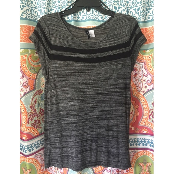 Dark grey loose shirt with mesh stripes