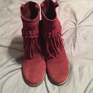 Sbicca Maroon Fringe Booties