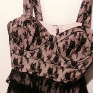 Pink shirt with black lace overlay