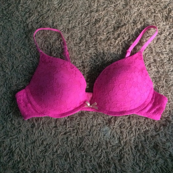 Neon lace pink bra