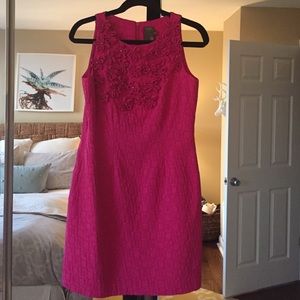 Pink dress w/ floral embroidery at the neckline