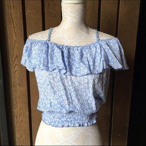 Boho Light Blue Floral Croptop with Elastic
