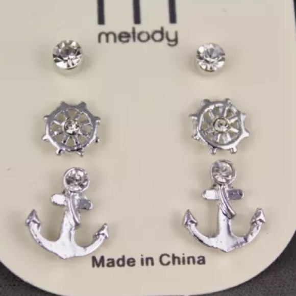 Jewelry - Anchor, stud, ship wheel earring set