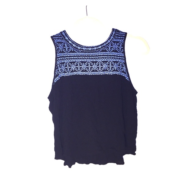 Forever 21- Black top with Blue Details - Picture 1 of 3