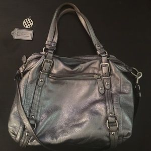 Authentic Coach Silver Metallic Satchel