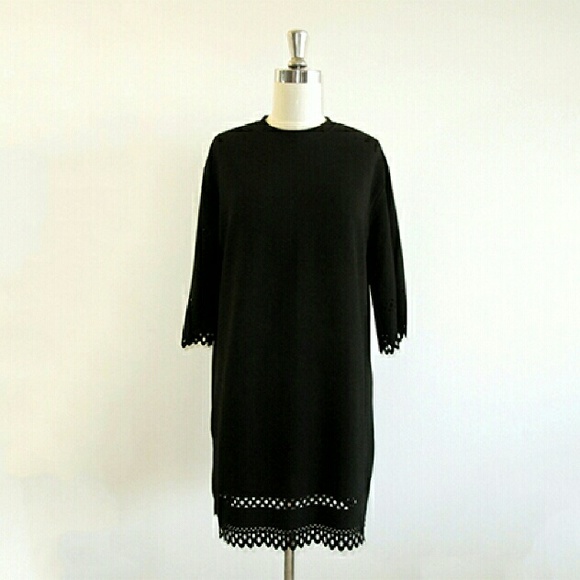 New black mini dress lazer cut punching detail - Picture 2 of 4