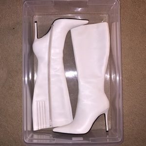 White knee high boots