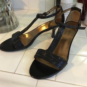 Black T strap kitten heel sandal