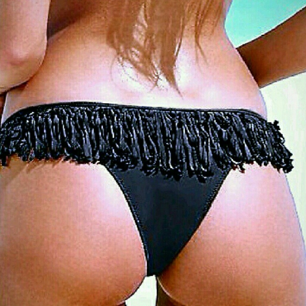 Black fringe sexy bikini bottoms