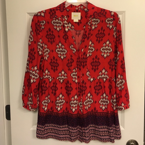 ❌SOLD❌ Anthropologie Red Ikat Button Down Blouse