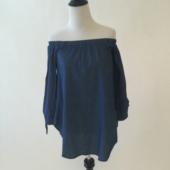 Blue off the shoulder top - Picture 2 of 4