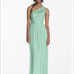 Long One Shoulder Lace Bridesmaid Dress.