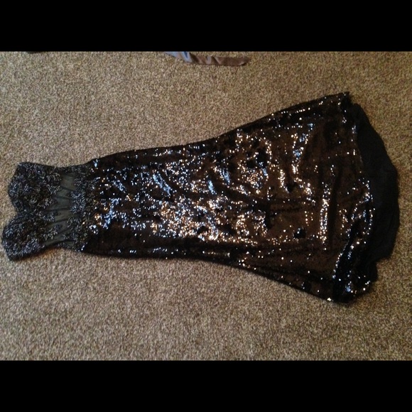 black sequin prom dress