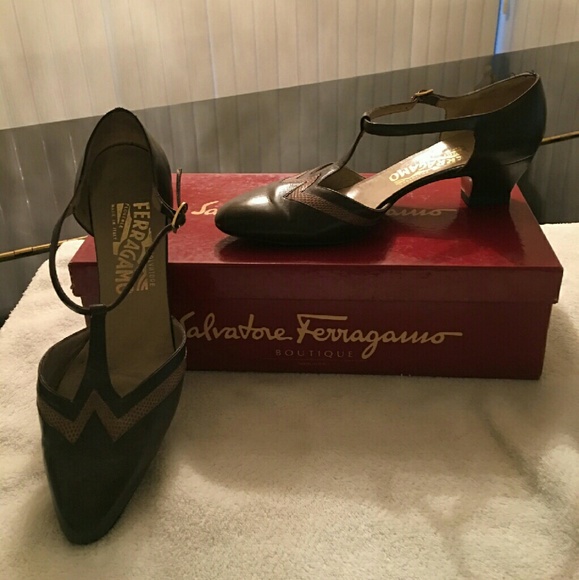 Salvatore Ferragamo T-strap stacked heels