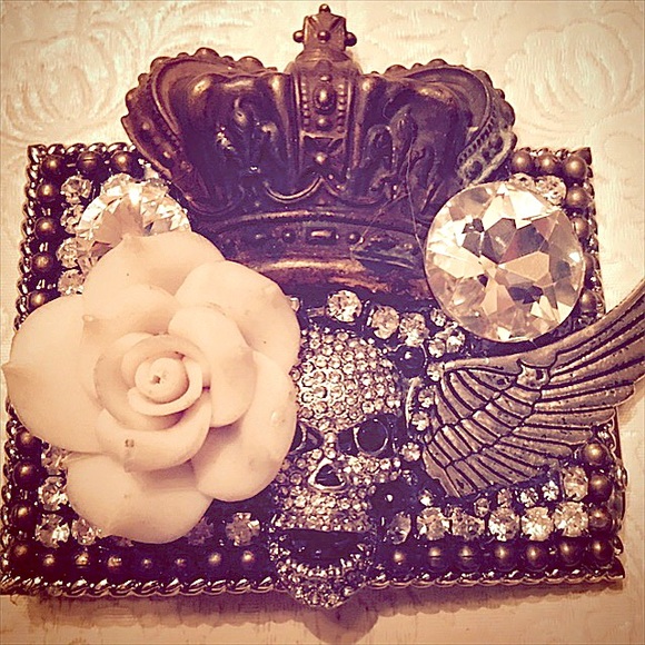 Skull crystal belt buckle, handmade, one of a kind