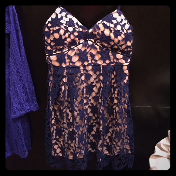 Francesca's Lace Navy Blue And Nude Dress