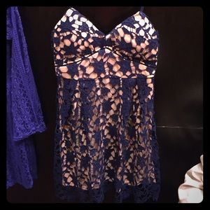 Francesca's Lace Navy Blue And Nude Dress