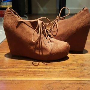 Hidden heel faux suede lace up booties