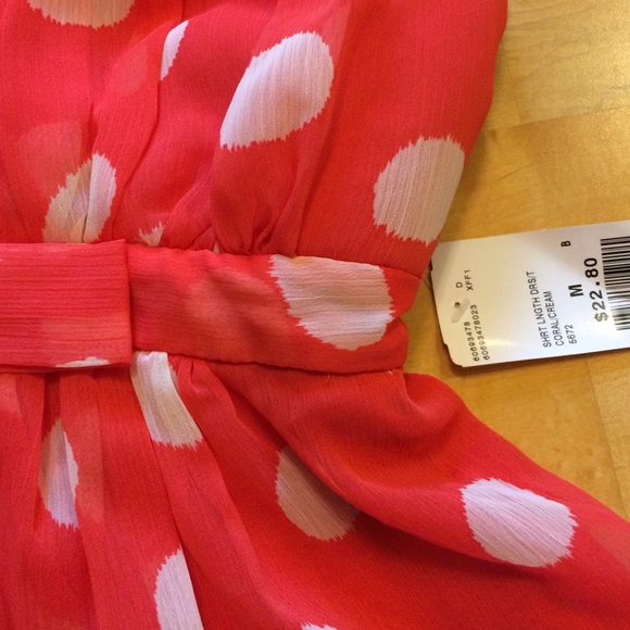 Nwt polka dot dress white coral red orange medium - Picture 2 of 4