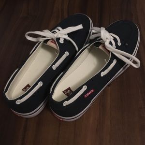 Levi's Navy and White Canvas Boat Shoes