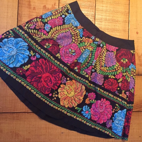Anthropologie Floral High Waisted Skirt