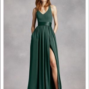 Davids Bridal V-neck Halter Gown with Sash