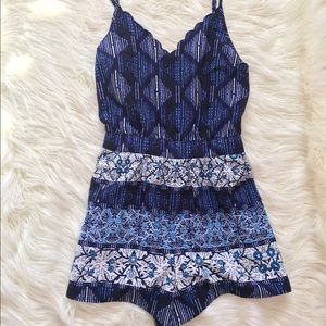 Flower Pattern Romper/Dark Blue.