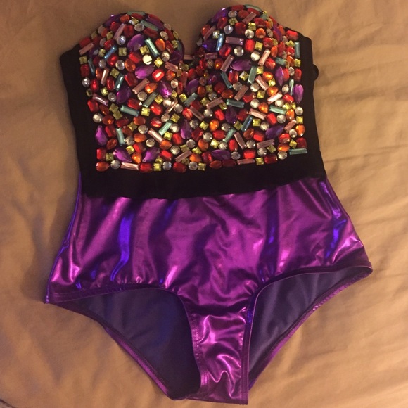 EDC Bustier Bra with high wasted purple shorts