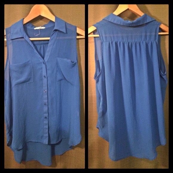 Blue Sheer Button Down Tank - Picture 4 of 4