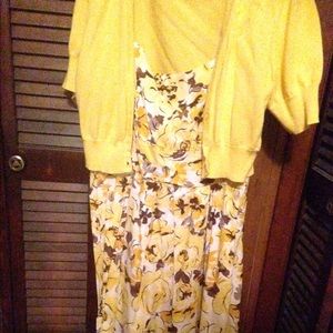 Yellow flower dress with cardigan