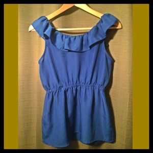 Blue Ruffle Tank Blouse