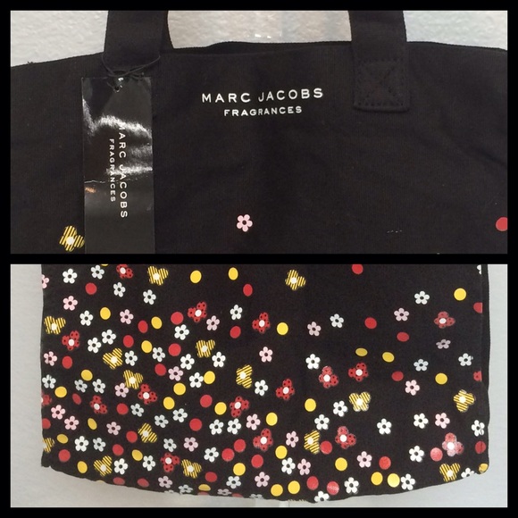 MARC JACOBS Black Canvas Tote Bag w/Cute Flowers - Picture 3 of 4