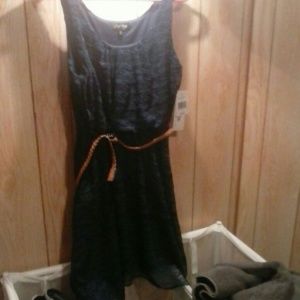 Navy blue belted lace dress